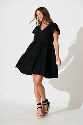 Black Linen Blend Smock Dress from Tahiti